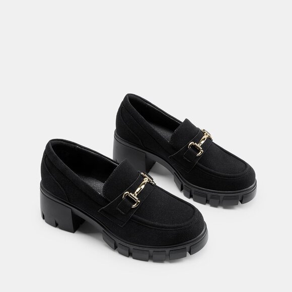 Dream Pairs Women Black Platform Chunky Heeled Slip On Loafers with Horsebit - Picture 8 of 8